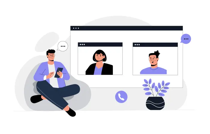 Online Friends Meeting Concept Flat Style Illustration image